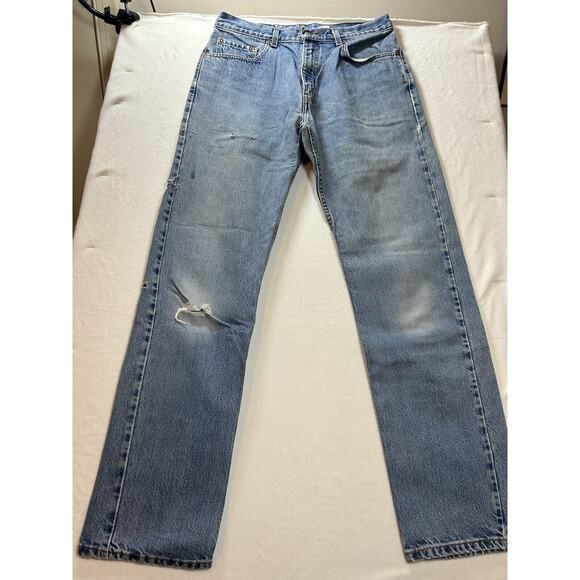 Levis 505 Jeans Mens 34x34 Red Tab Denim Reg fit Straight Leg WORN vintage 11 - Picture 1 of 7